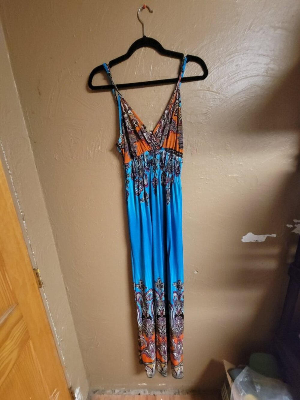 Blue Paisley Maxi Dress Backless Women’s Small Summer Boho #151